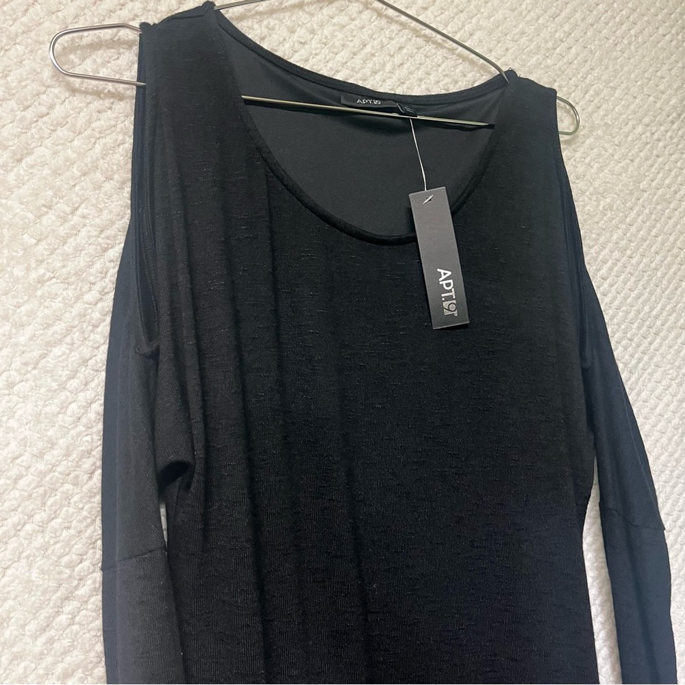 Apt. 9 Dress Black Long Sleeve Open Shoulder Scoop Neck Medium NWT - Picture 4 of 10